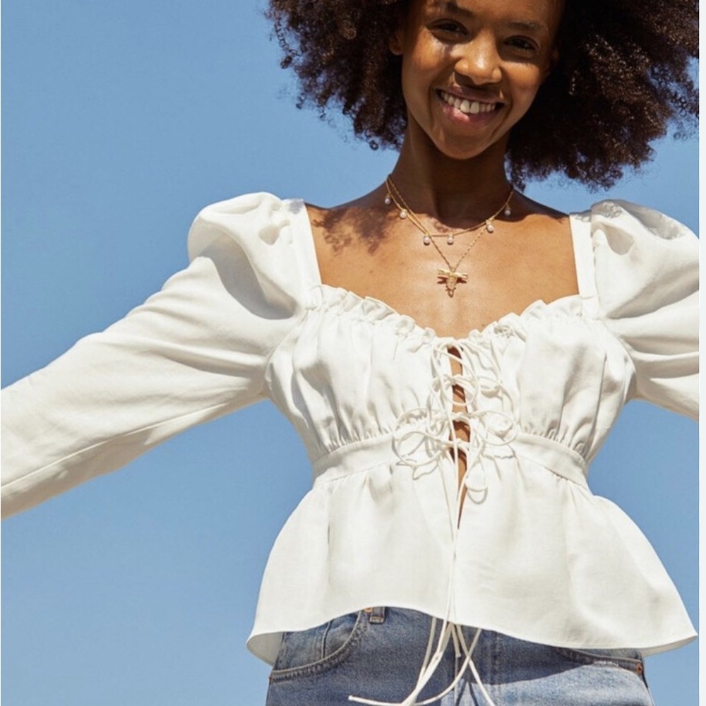 H&M White Lace-Up Blouse